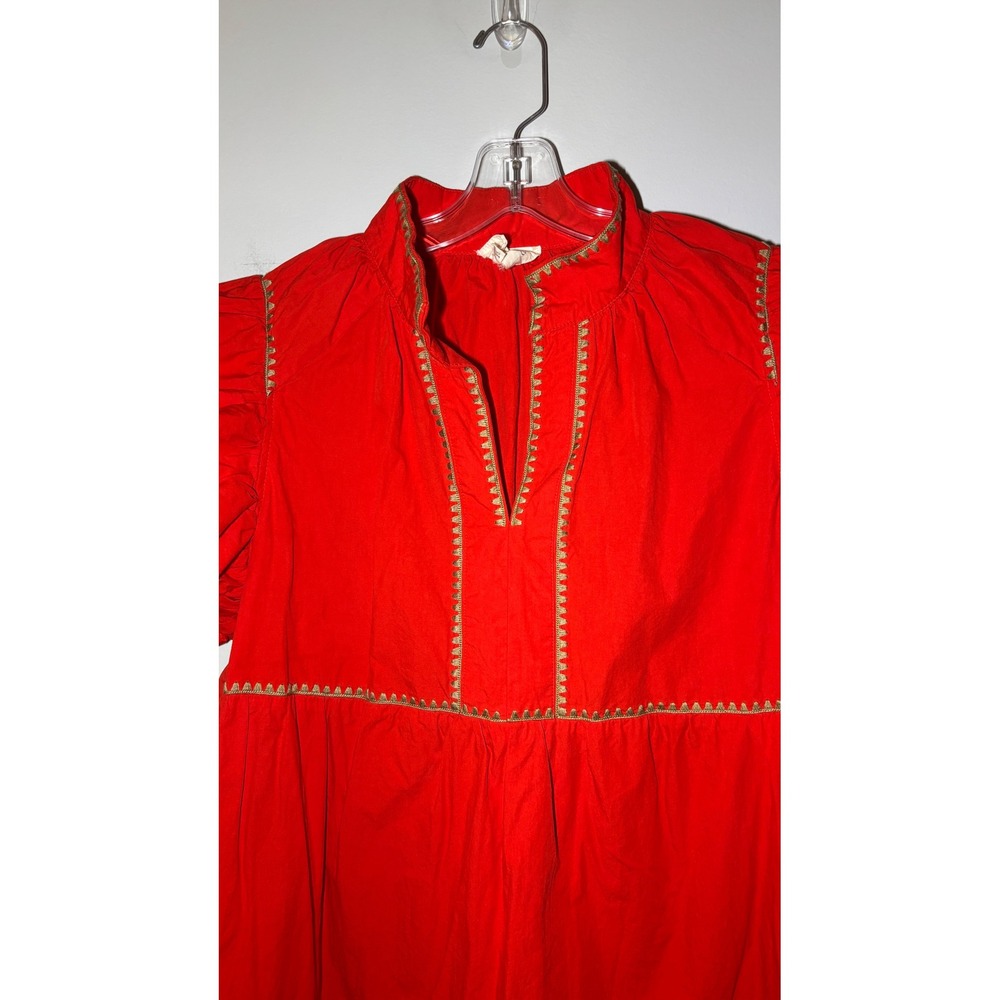 Umgee Mini Dress Womens Large Red Embroidered Tiered Flutter Sleeve - Picture 2 of 6